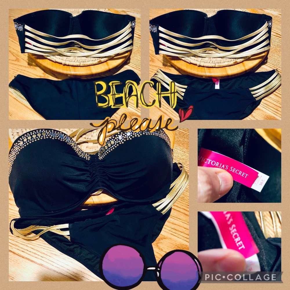 Beautiful Black & Gold Bikini with rhinestones!